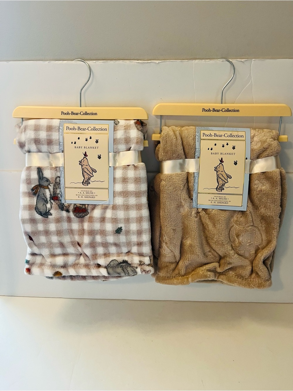 Winnie the Pooh Bear Collection Lot of 2 Baby Blankets Embossed Teddy Fall Apple